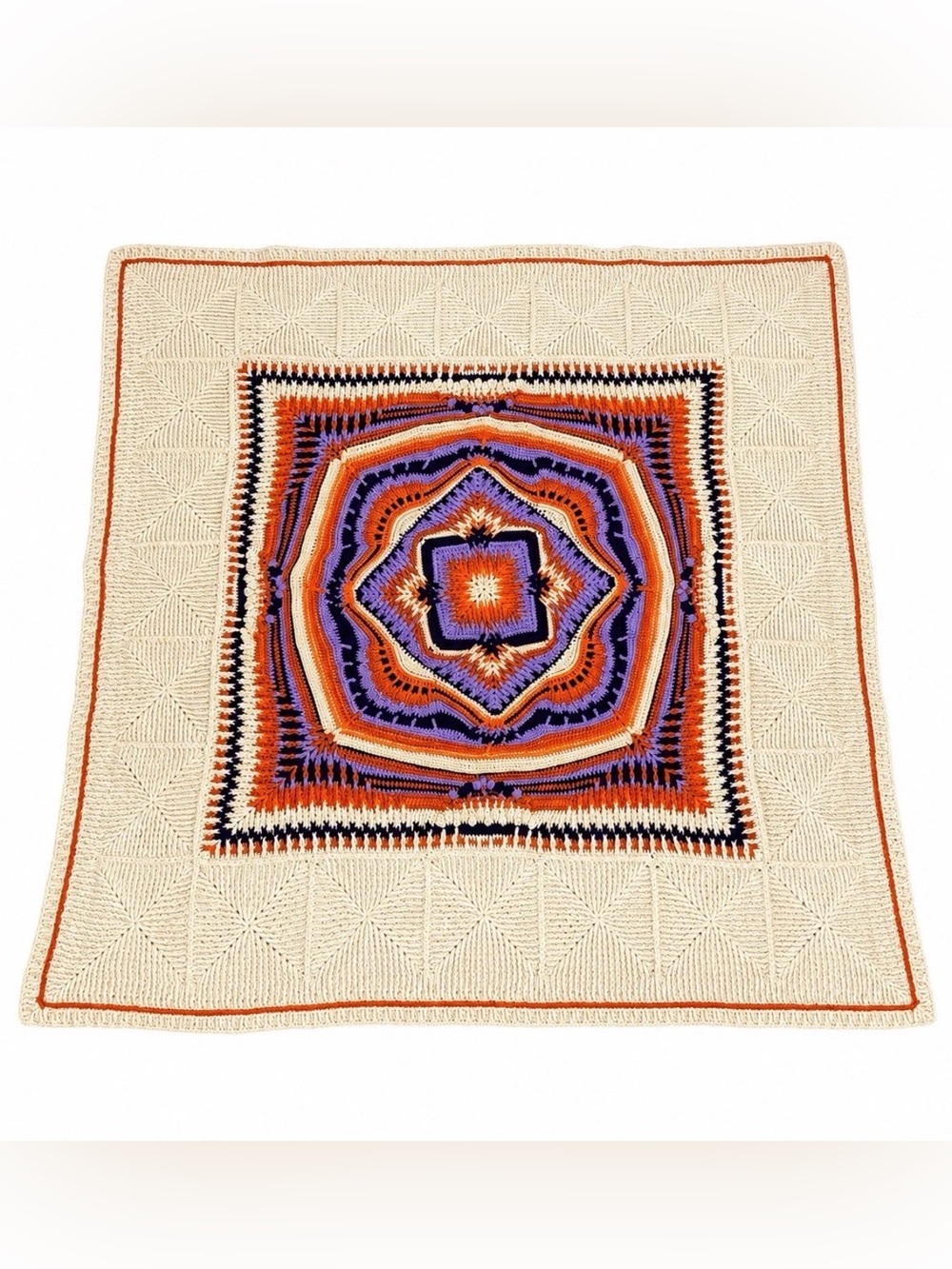 Handmade Crochet Afghan Blanket Mandala Artsy Boho Throw Wool Indie Artisan